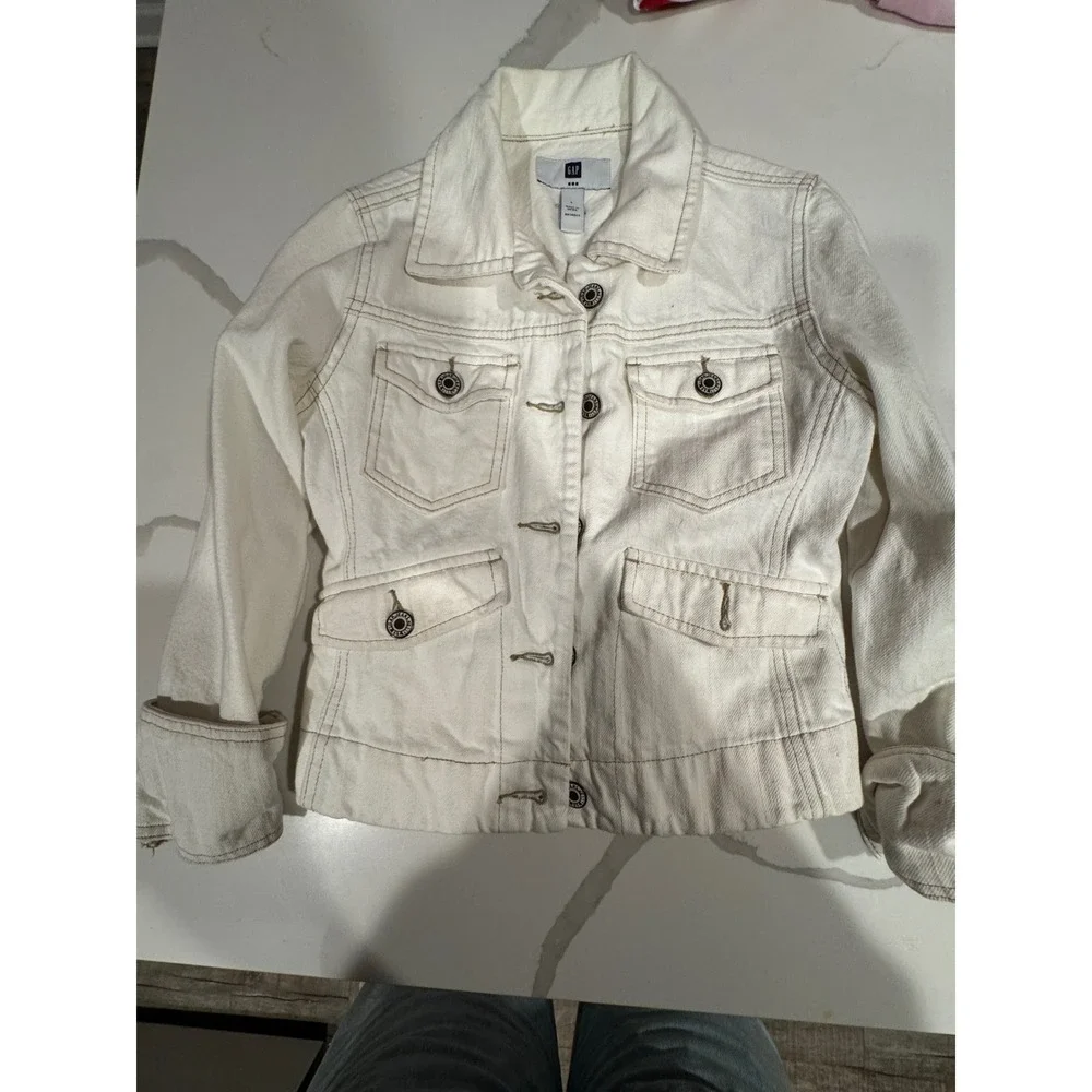 Gap Kids‎ Girls Denim Jacket Off White Cream Button Up Trucker Coat Size L